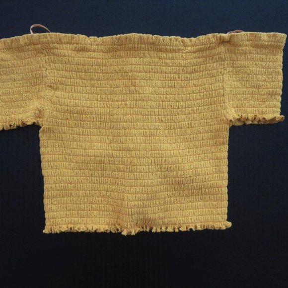 Lot 2 Smocked Lace-Up Front Crop Tops L Hot Kiss Love Tree L Red Yellow - Picture 6 of 7